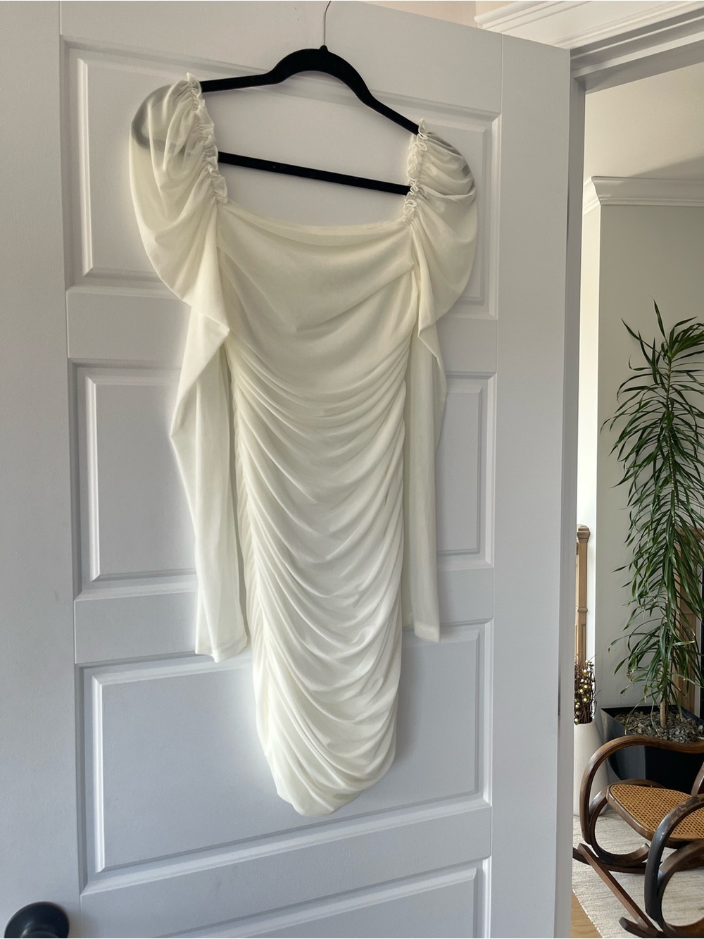 SHEIN Cream Draped Ruched Long Sleeve Midi Dress